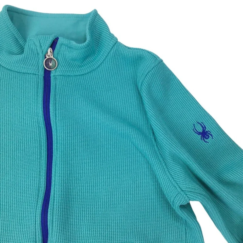 Spyder Endure Stryke Full Zip Sweater Knit Jacket Girls Size XL 18 Logo Teal